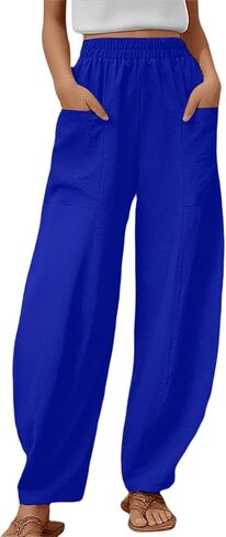 Women's Wide Leg Palazzo Pants Elastic Waisted Casual Pant Lightweight Breathable Summer Beach Pants Trousers with Pockets in Saudi Arabia