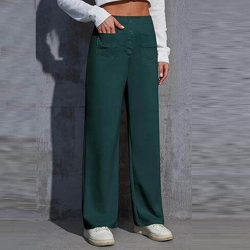 Women High Waisted Pants Elastic Waist Straight Leg Pant Loose Fit Stretch Casual Pant Soft Comfy Lounge Pants Work Business in Saudi Arabia