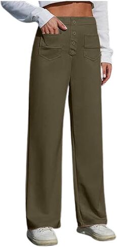 Women High Waisted Pants Elastic Waist Straight Leg Pant Loose Fit Stretch Casual Pant Soft Comfy Lounge Pants Work Business in Saudi Arabia