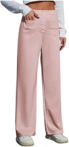 Women High Waisted Pants Elastic Waist Straight Leg Pant Loose Fit Stretch Casual Pant Soft Comfy Lounge Pants Work Business in Saudi Arabia
