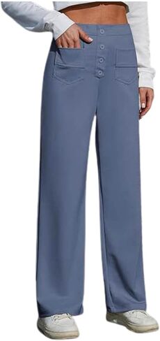 Women High Waisted Pants Elastic Waist Straight Leg Pant Loose Fit Stretch Casual Pant Soft Comfy Lounge Pants Work Business in Saudi Arabia