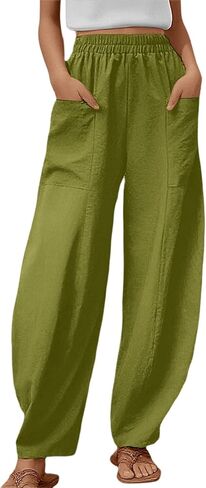 Women's Wide Leg Palazzo Pants Elastic Waisted Casual Pant Lightweight Breathable Summer Beach Pants Trousers with Pockets in Saudi Arabia