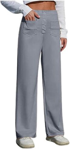 Women High Waisted Pants Elastic Waist Straight Leg Pant Loose Fit Stretch Casual Pant Soft Comfy Lounge Pants Work Business in Saudi Arabia