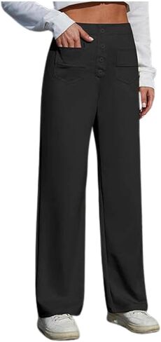 Women High Waisted Pants Elastic Waist Straight Leg Pant Loose Fit Stretch Casual Pant Soft Comfy Lounge Pants Work Business in Saudi Arabia
