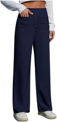 Women High Waisted Pants Elastic Waist Straight Leg Pant Loose Fit Stretch Casual Pant Soft Comfy Lounge Pants Work Business in Saudi Arabia
