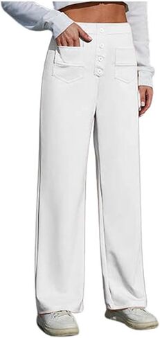 Women High Waisted Pants Elastic Waist Straight Leg Pant Loose Fit Stretch Casual Pant Soft Comfy Lounge Pants Work Business in Saudi Arabia