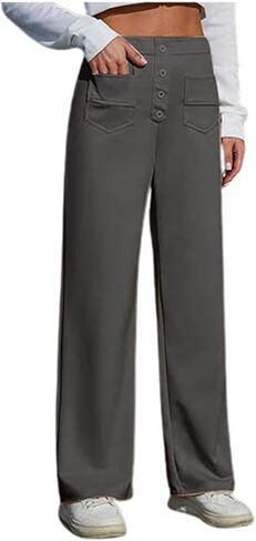 Women High Waisted Pants Elastic Waist Straight Leg Pant Loose Fit Stretch Casual Pant Soft Comfy Lounge Pants Work Business in Saudi Arabia