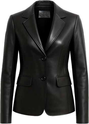 Lambskin Leather Blazer Women – Premium Women Leather Jacket with Notched Lapel, Long Sleeves, Flap Pockets in Saudi Arabia
