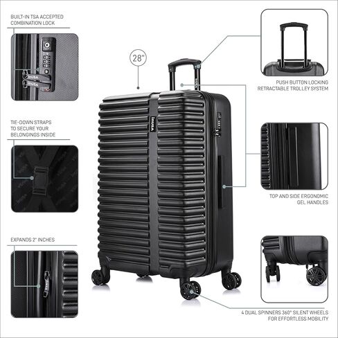 حقيبة سفر من InUSA ALLY بعجلات دوارة | مقابض أمتعة مريحة وخفيفة الوزن وحقائب سفر واسعة بقفل TSA | حقيبة أمتعة كبيرة الحجم مقاس 28 بوصة | أسود in Kuwait