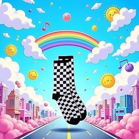 1Pair Black Checkerboard Socks Geometric Checkered Socks Hip Hop Cotton Unisex Fashion Harajuku Trends Print Skateboard Soks Easy to Wear, Novelty Girls Clothing in Kuwait