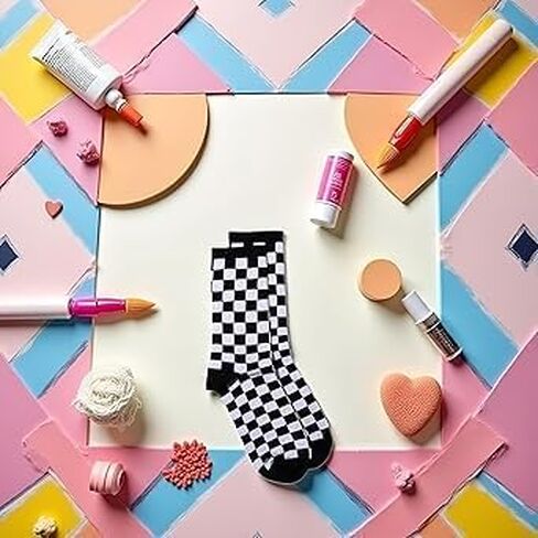 1Pair Black Checkerboard Socks Geometric Checkered Socks Hip Hop Cotton Unisex Fashion Harajuku Trends Print Skateboard Soks Easy to Wear, Novelty Girls Clothing in Kuwait