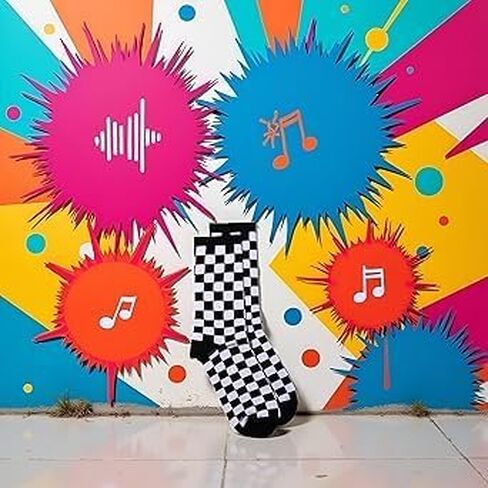 1Pair Black Checkerboard Socks Geometric Checkered Socks Hip Hop Cotton Unisex Fashion Harajuku Trends Print Skateboard Soks Easy to Wear, Novelty Girls Clothing in Kuwait