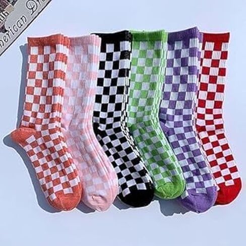 1Pair Black Checkerboard Socks Geometric Checkered Socks Hip Hop Cotton Unisex Fashion Harajuku Trends Print Skateboard Soks Easy to Wear, Novelty Girls Clothing in Kuwait
