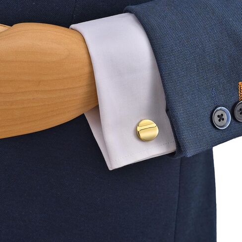 أزرار أكمام بتصميم موجة منحنية مستديرة للرجال والنساء في صندوق هدايا كلاسيكي فضي/ذهبي للرجال مجوهرات لحفلات الزفاف اليومية والمكتب والأحداث التجارية فستان سهرة in Kuwait