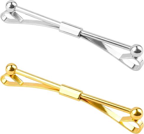 2 Pack Tie Clip & Collar Bar Set for Men - Gold & Silver Necktie Bar Pinch Clip with Tone, Business Tie Pins Collar Holder with Shirt Collar Chain for Wedding, Party, Office & Formal Events in Kuwait