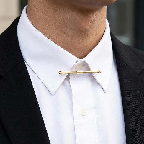 2 Pack Tie Clip & Collar Bar Set for Men - Gold & Silver Necktie Bar Pinch Clip with Tone, Business Tie Pins Collar Holder with Shirt Collar Chain for Wedding, Party, Office & Formal Events in Kuwait