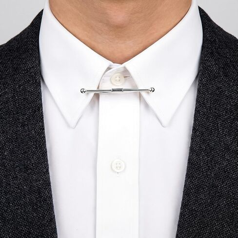 2 Pack Tie Clip & Collar Bar Set for Men - Gold & Silver Necktie Bar Pinch Clip with Tone, Business Tie Pins Collar Holder with Shirt Collar Chain for Wedding, Party, Office & Formal Events in Kuwait