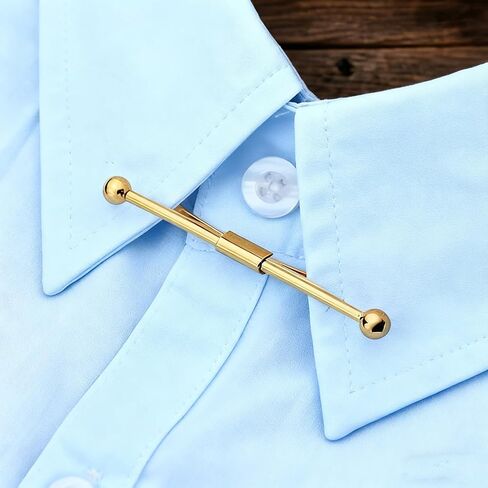 2 Pack Tie Clip & Collar Bar Set for Men - Gold & Silver Necktie Bar Pinch Clip with Tone, Business Tie Pins Collar Holder with Shirt Collar Chain for Wedding, Party, Office & Formal Events in Kuwait