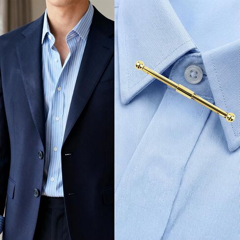 2 Pack Tie Clip & Collar Bar Set for Men - Gold & Silver Necktie Bar Pinch Clip with Tone, Business Tie Pins Collar Holder with Shirt Collar Chain for Wedding, Party, Office & Formal Events in Kuwait