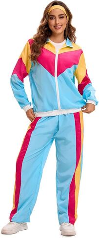 Nenahot 80s رياضية الهيب هوب مجموعات سترة واقية 90s ريترو ديسكو كم طويل كولوربلوك طقم رياضي للنساء in Kuwait