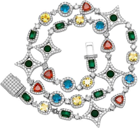 Colorful Gemstone Chain Zirconia Men's Star Necklace Fashion Triangle Bracelet with Multi-Color Stones in Saudi Arabia