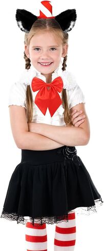 3 Pcs Cat Costume Accessory Set Include Cat Ears Headband with Red Stovepipe Hat Red Striped Knee Length Socks Bowtie for World Book Day 100th Days of School in Saudi Arabia