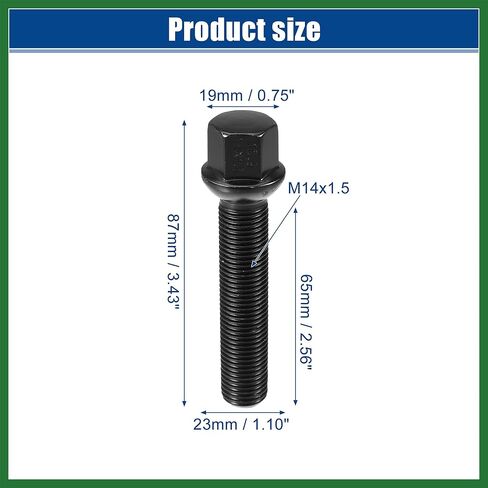 مسامير عروة العجلات الممتدة Motoforti M14x1.5 لفواصل العجلات ومقعد الكرة 19 مم سداسي 65 مم طول الساق مناسب لشركة فولكس فاجن لأودي - عبوة من 20 قطعة تدوم طويلاً in Kuwait