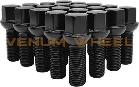 Venum wheel accessories 20Pc Black Powder Coated M14x1.5 Ball Seat Lug Bolts 33 mm Extended Shank Length Radius Works with Volkswagen Audi Mercedes Benz Porsche Vehicle W/Factory Wheels in Saudi Arabia