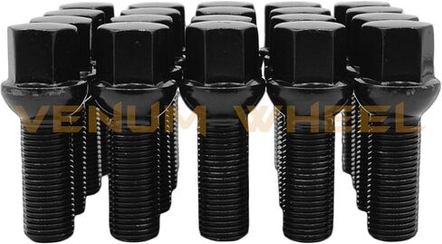 Venum wheel accessories 20Pc Black Powder Coated M14x1.5 Ball Seat Lug Bolts 33 mm Extended Shank Length Radius Works with Volkswagen Audi Mercedes Benz Porsche Vehicle W/Factory Wheels in Saudi Arabia