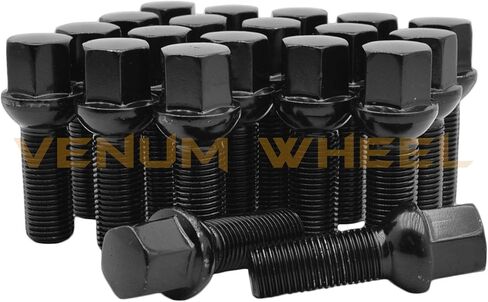 Venum wheel accessories 20Pc Black Powder Coated M14x1.5 Ball Seat Lug Bolts 33 mm Extended Shank Length Radius Works with Volkswagen Audi Mercedes Benz Porsche Vehicle W/Factory Wheels in Saudi Arabia