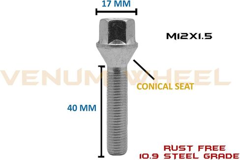 ملحقات عجلة فينوم 5 قطع مطلية بمسحوق أسود M14x1.5 مسامير عروة مقعد الكرة 40 مم طول الساق الممتد نصف قطر يعمل مع سيارة فولكس فاجن أودي مرسيدس بنز بورش مع عجلات المصنع in Saudi Arabia