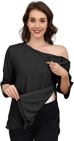 قمصان ما بعد الجراحة للنساء 3/4 كم تمزق من الأمام، قمصان ذات أكمام دوارة، قمصان بمنفذ كيميائي، ملابس مناسبة in Kuwait