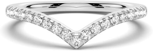 MSBLUE Curved V Moissanite Wedding Band Ring with 14K Gold Vermeil, Rhodium Finish in Saudi Arabia