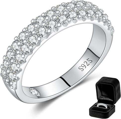 Wedding Engagement Gift for Wife, Double Row Moissanite Wedding Band for Women D Color VVS1 Eternity Ring, White Gold Plated S925 Sterling Silver Comfort Fit Bridal Band Hypoallergenic in Saudi Arabia