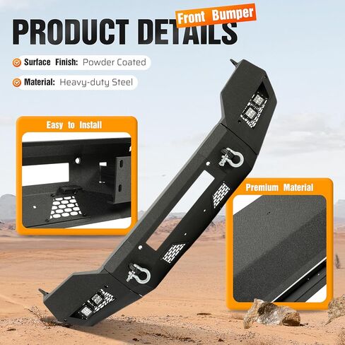 المصد الأمامي متوافق مع 2013-2023 دودج رام 1500 كلاسيك 2WD 4WD W/4 × مصابيح LED + 2 × حلقات على شكل حرف D مطلية بمسحوق أسود (عبوتان) in Kuwait