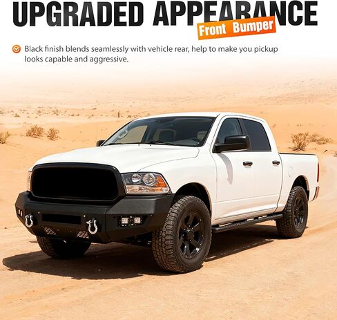المصد الأمامي متوافق مع 2013-2023 دودج رام 1500 كلاسيك 2WD 4WD W/4 × مصابيح LED + 2 × حلقات على شكل حرف D مطلية بمسحوق أسود (عبوتان) in Kuwait