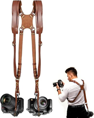 Camera Harness,Black Camera Straps for Photographers,Leather Dual Camera Strap for Two DSLR/SLR Cameras in Kuwait