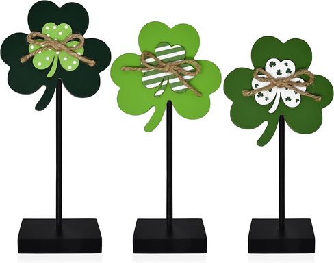 St. Patrick's Day Wooden Shamrock Standing Signs Set of 3 Lucky Irish Clover Cutouts Tabletop Centerpieces Decor for Home Tiered Tray Decorations in Saudi Arabia