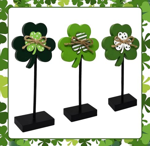 St. Patrick's Day Wooden Shamrock Standing Signs Set of 3 Lucky Irish Clover Cutouts Tabletop Centerpieces Decor for Home Tiered Tray Decorations in Saudi Arabia