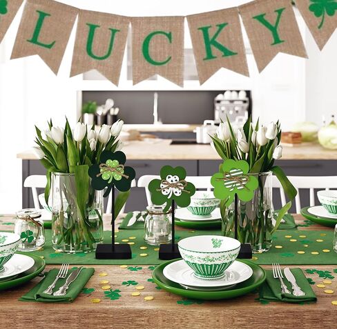 St. Patrick's Day Wooden Shamrock Standing Signs Set of 3 Lucky Irish Clover Cutouts Tabletop Centerpieces Decor for Home Tiered Tray Decorations in Saudi Arabia