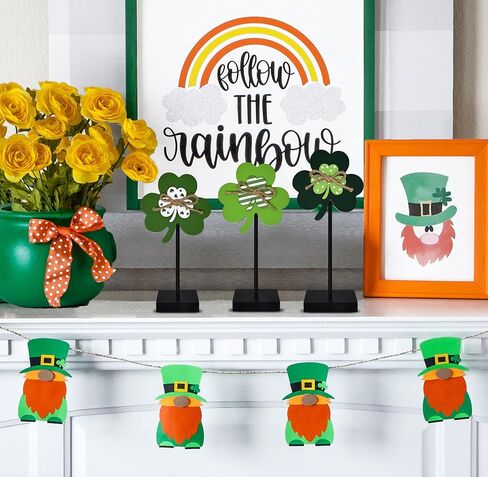 St. Patrick's Day Wooden Shamrock Standing Signs Set of 3 Lucky Irish Clover Cutouts Tabletop Centerpieces Decor for Home Tiered Tray Decorations in Saudi Arabia