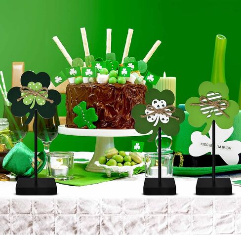 St. Patrick's Day Wooden Shamrock Standing Signs Set of 3 Lucky Irish Clover Cutouts Tabletop Centerpieces Decor for Home Tiered Tray Decorations in Saudi Arabia