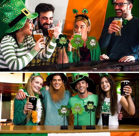 St. Patrick's Day Wooden Shamrock Standing Signs Set of 3 Lucky Irish Clover Cutouts Tabletop Centerpieces Decor for Home Tiered Tray Decorations in Saudi Arabia