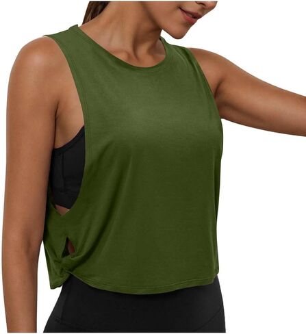 Workout Tank Tops Woman Large Armhole Crop Sleeveless Yoga Shirt Loose Side Twist Cutout Gym Tees Summer Sports Tanks in Saudi Arabia