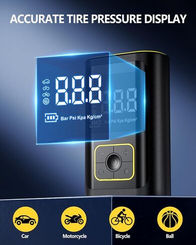 منفاخ الإطارات المحمول GEARGO بقوة 150 رطل لكل بوصة مربعة، مضخة هواء محمولة بقدرة 4200 مللي أمبير في الساعة لإطارات السيارات، مضخة تضخم أسرع 3 مرات لإطارات الدراجة مع مقياس ضغط الإطارات، إيقاف تلقائي، شاحن سريع | دراجة نارية والكرة in Kuwait