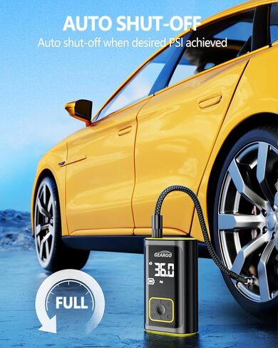 منفاخ الإطارات المحمول GEARGO بقوة 150 رطل لكل بوصة مربعة، مضخة هواء محمولة بقدرة 4200 مللي أمبير في الساعة لإطارات السيارات، مضخة تضخم أسرع 3 مرات لإطارات الدراجة مع مقياس ضغط الإطارات، إيقاف تلقائي، شاحن سريع | دراجة نارية والكرة in Kuwait