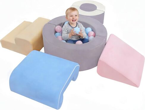 Toddler Climbing Toys Indoor 7-Piece, Foam Climbing Blocks for Toddlers, Soft Play Climbing Set with Slide, Stairs, Cushions & Ball Pit in Kuwait