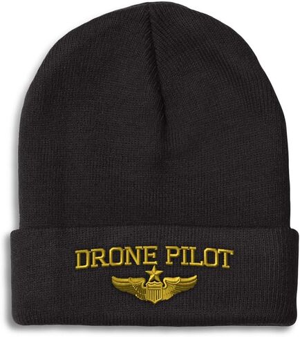 قبعات شتوية للرجال من Drone Pilot مطرزة باللون الذهبي على شكل جمجمة قبعات شتوية للنساء من الأكريليك مقاس واحد in Kuwait