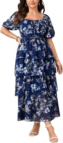 SCOMCHIC Womens Plus Size Maxi Dress Wedding Guest Cocktail Evening Party Elegant Short Sleeve Tiered Split Long Dresses in Saudi Arabia