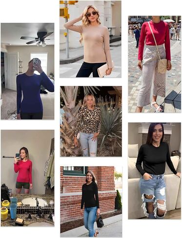 Women's Multi-Pack Knit Long Sleeve T-Shirt, Slim Fit Tops, Athletic & Casual in Saudi Arabia